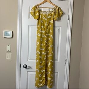 Billabong Sincerely Jules Shoulder Sway Yellow Citrus Floral Maxi Dress Size XS